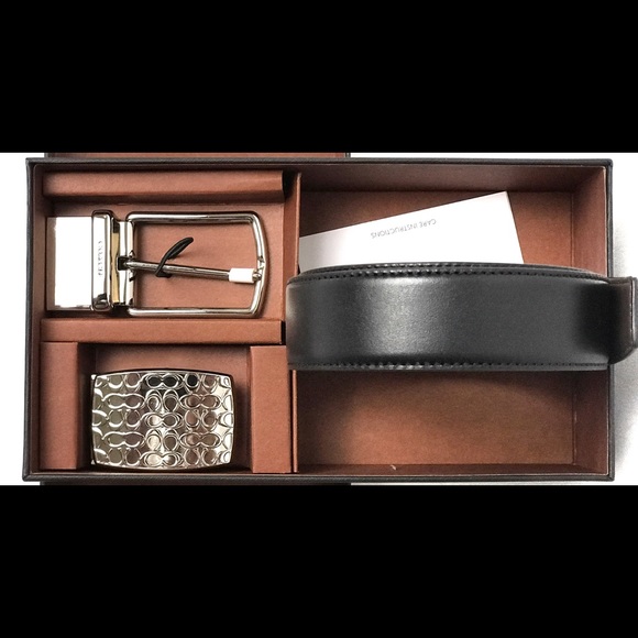 Mens Coach Black Leather Belt Gift Set w/ Buckle - Picture 6 of 8